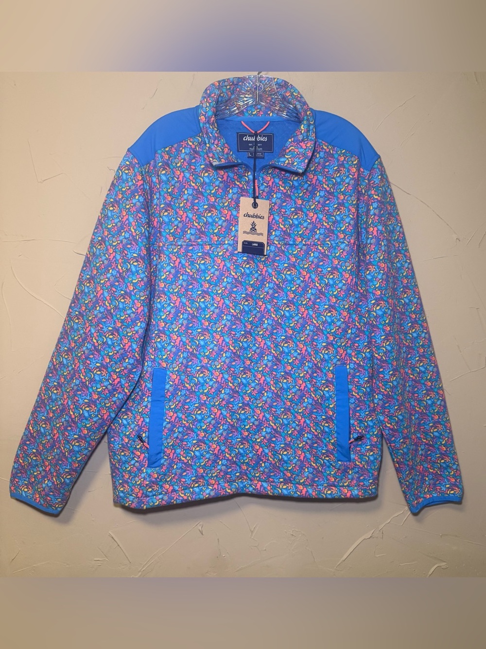 Chubbies Mens The Spade Quilted Quarter Zip Pullover Floral Retro tropical NWT L